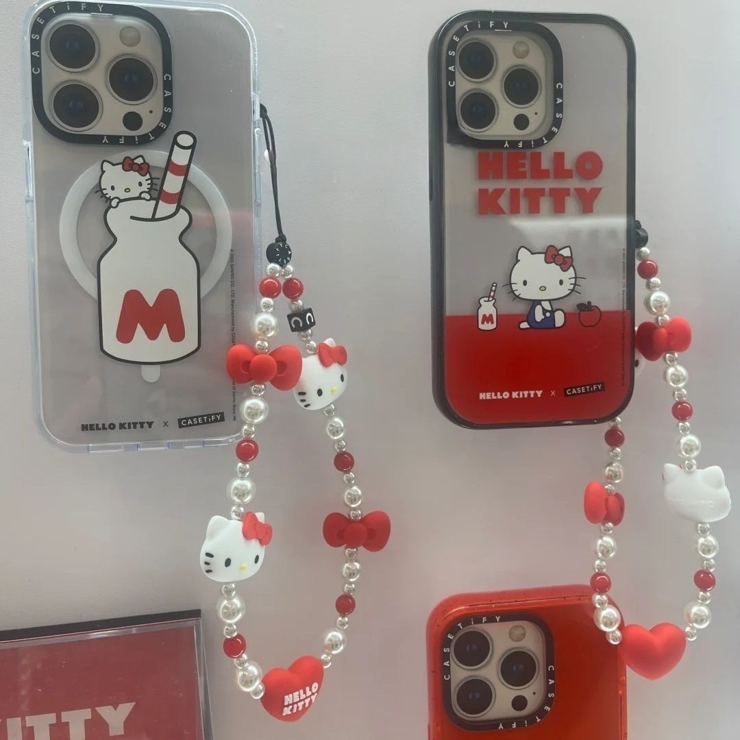 Sanrio hellokitty nombre conjunto plana con cuentas Cadena de teléfono móvil CCD mochila decorativa cordón Corazón de niña