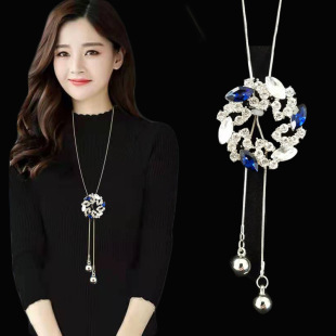 Korean creative cross-border explosions crystal diamond flower necklace new sweater chain clothing pendant factory direct sales