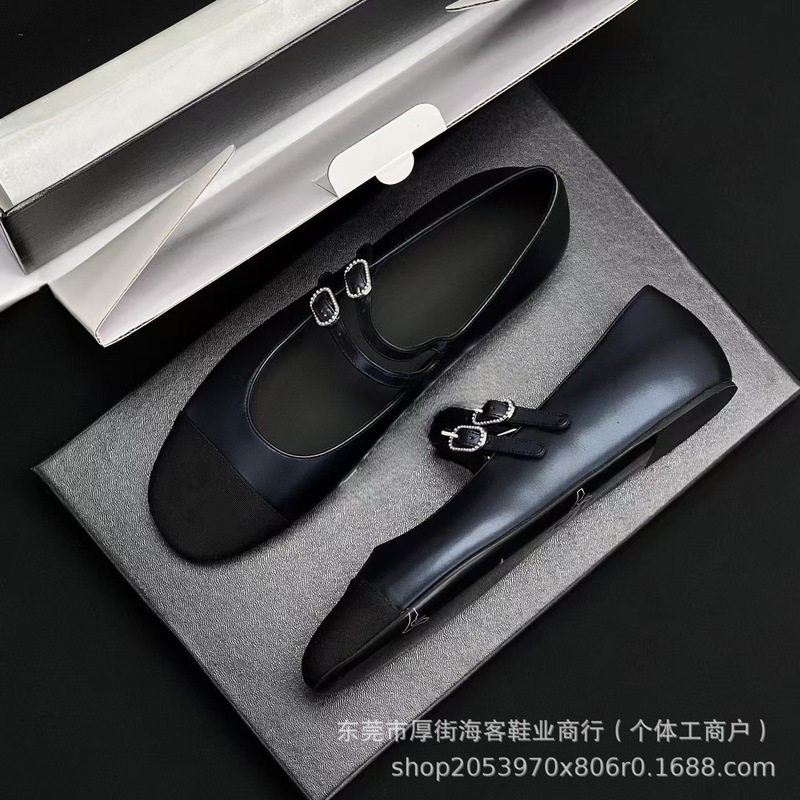 広東省製ハイバージョン〜新しいスタイルの小さな香りのダブルダイヤモンドバックルレトロメリージェーンフラットバレエシューズ女性用小さな革靴|undefined