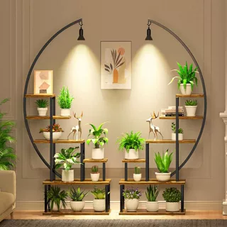 室内植物架带生长灯，植物架，金属植物花架，2件装植物架