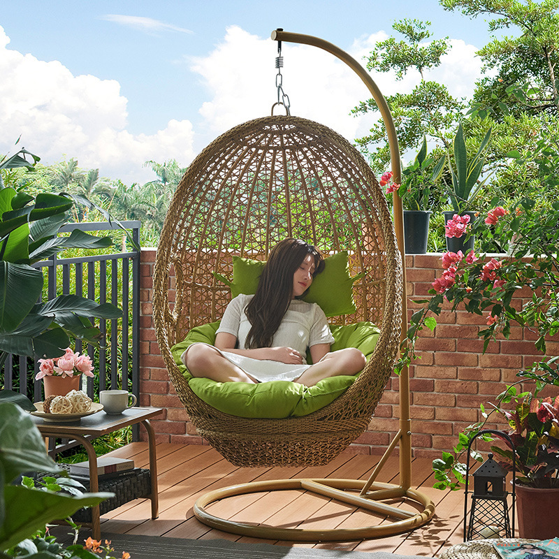 Silla colgante de ratán para una persona, para exteriores, balcón, patio, ocio, acero al carbono, estilo colgante para interiores, moderno