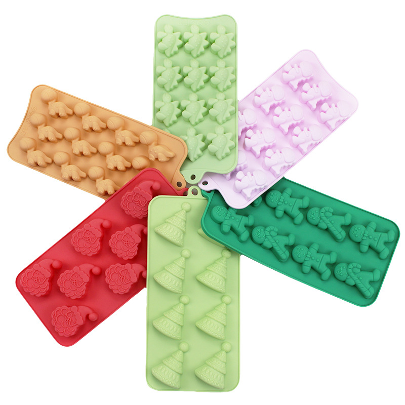 Nuevos productos transfronterizos Papá Noel árbol de Navidad galletas hombre chocolate molde de silicona 6 un molde en stock
