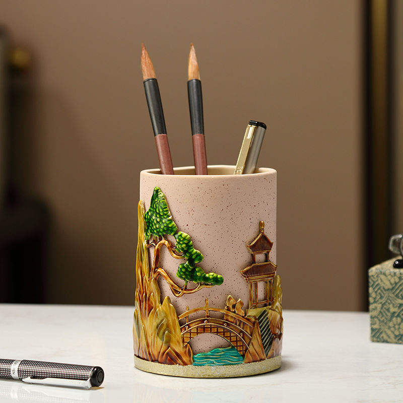 중국 스타일의 저장 상자 장식품 크리 에이 티브 편지지 메이크업 학생 홈 데스크탑 다기능 펜 홀더 사무실 저장 펜 홀더