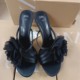 New women's shoes with fashionable big flower decorations, pointed high-heeled sandals, open toed slippers, French slim heel sandals