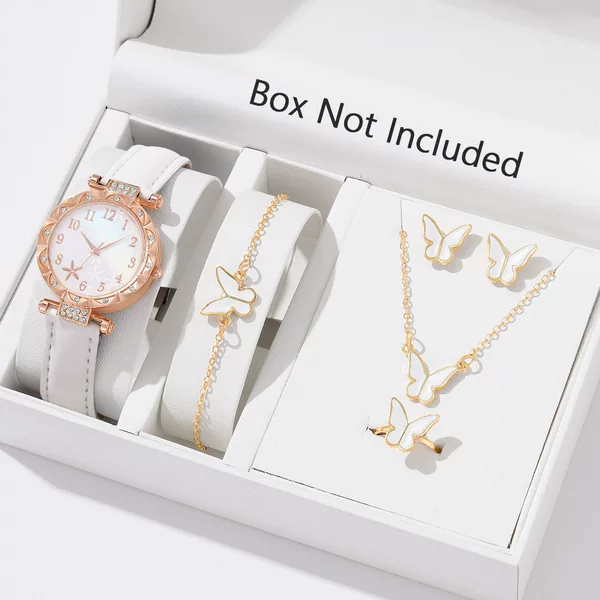 New trending women's watch on TikTok, fashionable and unique minimalist wristwatch, butterfly digital leather strap watch set