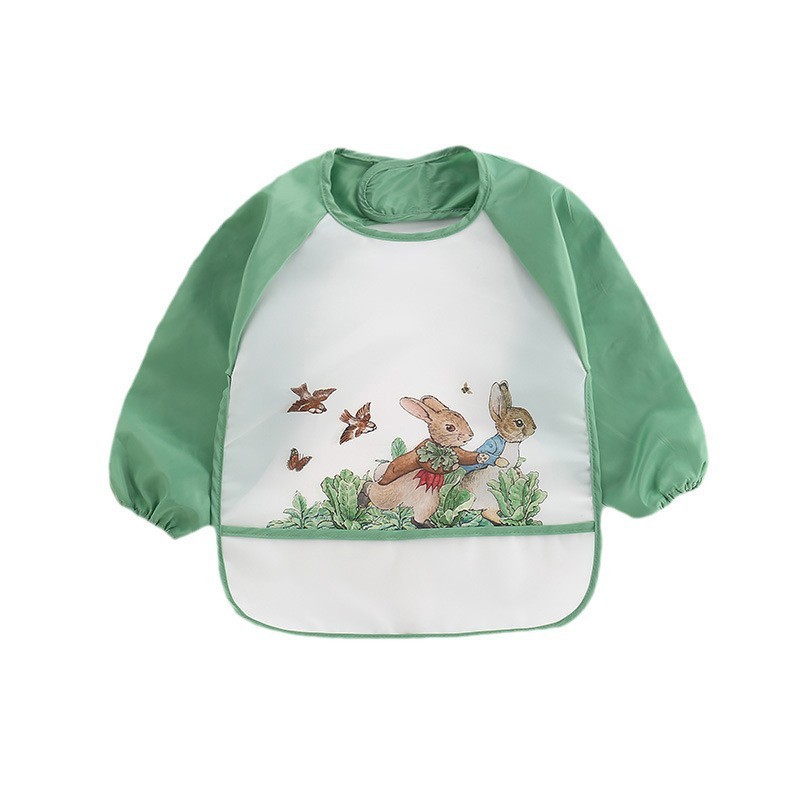 Delantal impermeable de dibujos animados de Peter Rabbit, el más vendido transfronterizo, para niños, babero antisuciedad para bebés con recogedor de comida.