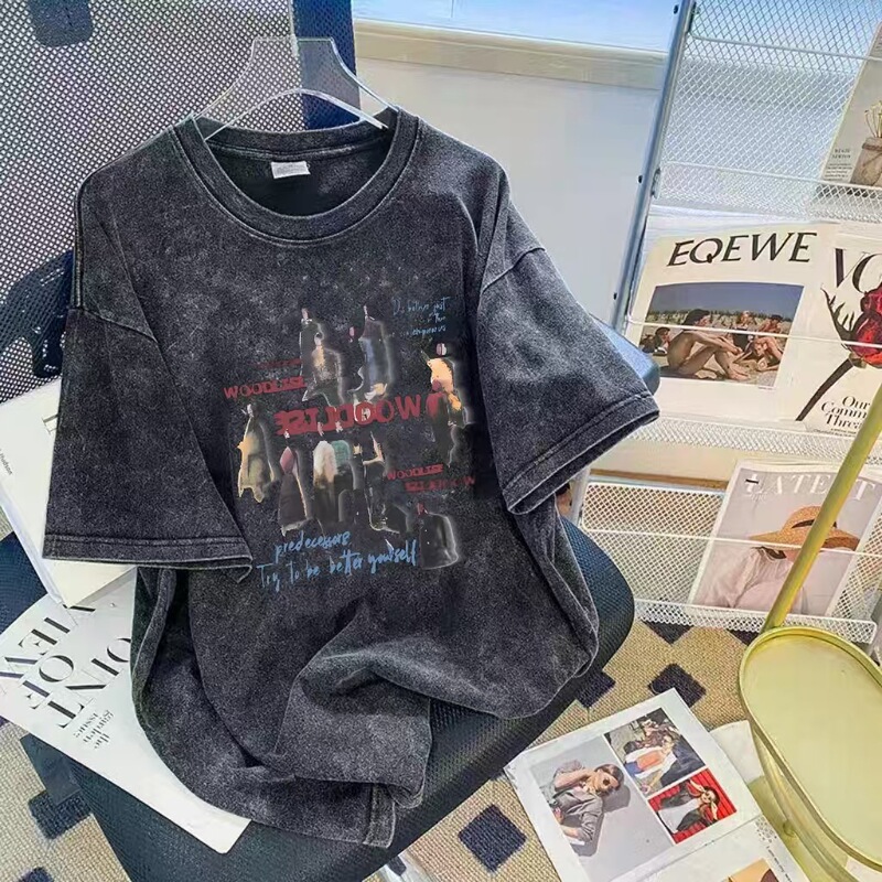 Short-Sleeve Men's T-Shirt, Summer New Style, Washed Vintage American and Hong Kong Style, Versatile Trendy Ins Five-Point Top