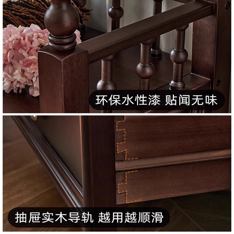 法式复古实木衣帽架中古风卧室落地储物挂衣架床边晚上放衣服神器|undefined