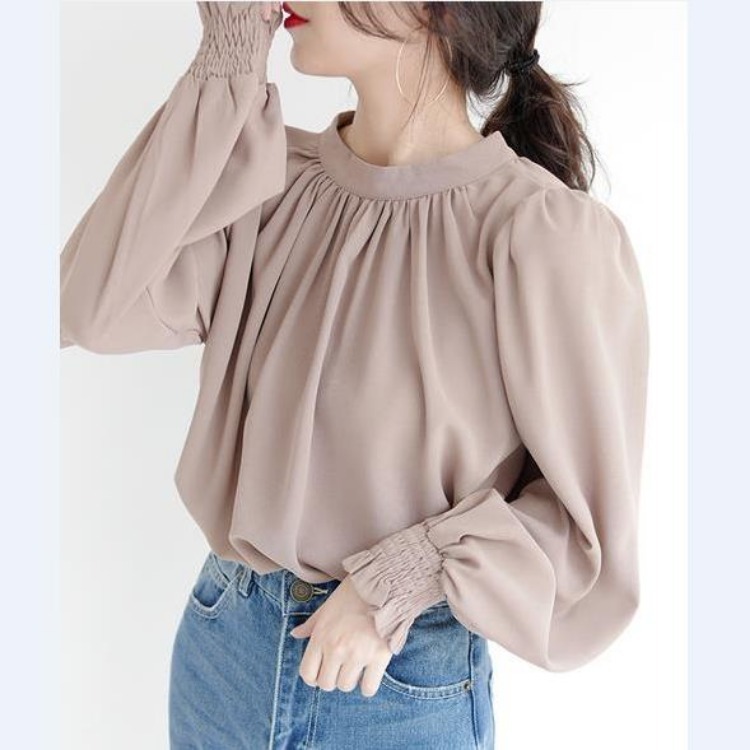 Quick drying Easy High collar puff sleeve Chiffon shirt