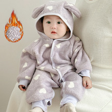 宝宝秋冬加绒连体衣保暖家居服连帽连体衣外出服哈衣婴儿衣服冬装