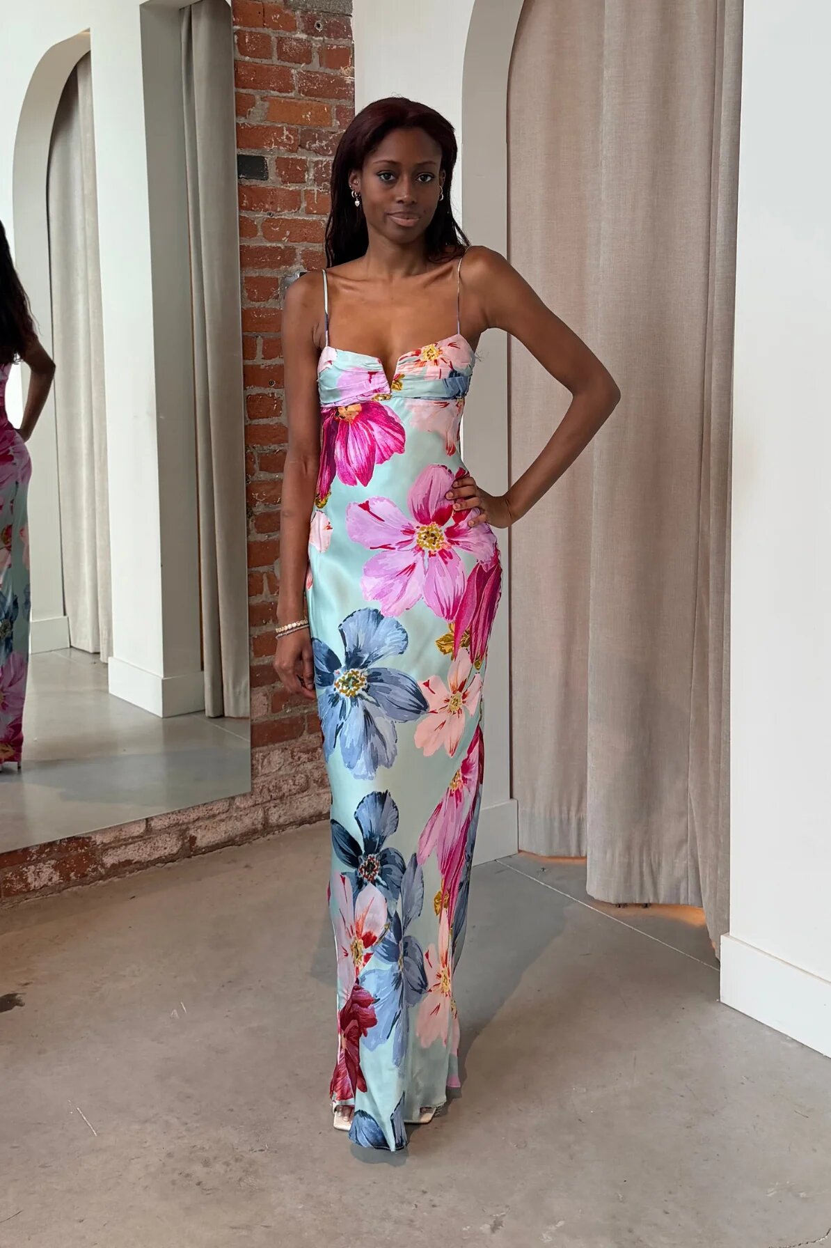 Women's Off-Shoulder Floral Print Dress Spaghetti Strap Bodycon Long Casual Elegant White Slim Fit_ecoleips.com