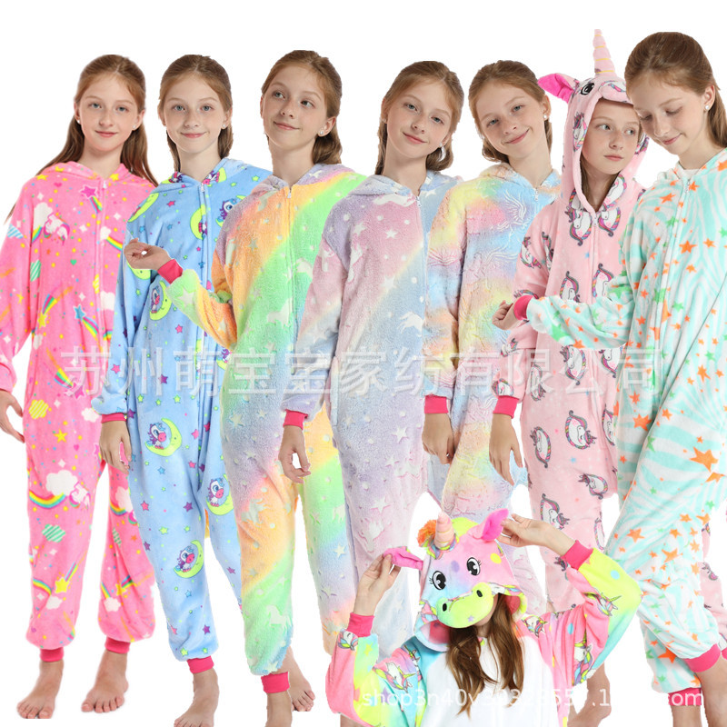 Otoño e Invierno franela de dibujos animados animal pijama de una pieza inodoro noche Gloria colorido Tianma pareja de padres e hijos homewear