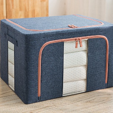 Caja de almacenamiento plegable transparente con marco de acero impermeable para ropa, organizador de almacenamiento para edredones de armario, caja de almacenamiento para mudanzas.