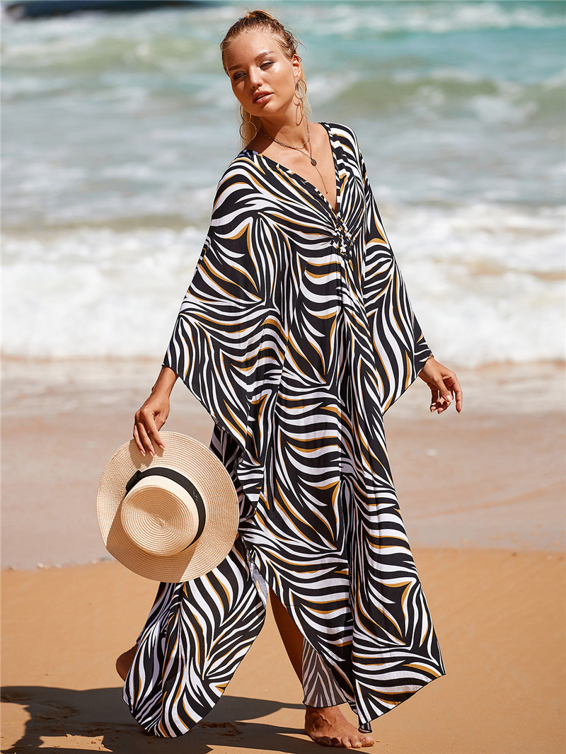 224g Weight Sunscreen Shirt Outerwear Type 3/4 Length Sleeve Sleeve Length Polyester Fabric Type Long Top Length V Neck Neckline Printing, Leopard Pattern Spring&Summer Season Women's Gender Vacation, Beach Style Women's Printing Leopard Vacation Beach Cover Ups 78