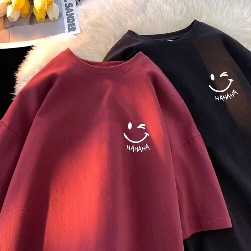 Teenagers loose short-sleeved men's round collar summer new T-shirt men's breathable print Logo base shirt top