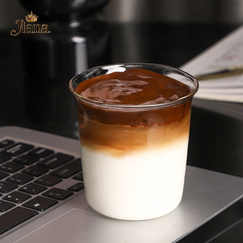 Taza de vidrio transparente retrógrada de boca ancha taza de latte resistente al calor taza de extracción de hielo taza de café americana taza de bebida fría taza de jugo