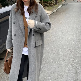 Autumn and winter new woolen coat women's 2024 Korean version of high-grade gray woolen chubby girl loose all-match coat trendy ins women