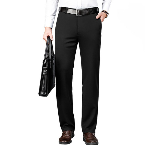 Iron-Free Stretch Trousers for Men, Spring/Summer Thin Casual Pants, Men's Black Slim-Fit Straight-Leg Business Formal Wear, Men's Pants