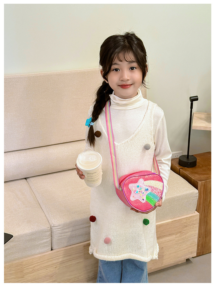 178g Weight Polyester Lining Material Zipper Closure Type Single Shoulder Strap Strap Type Shoulder Bag, Crossbody Bag Bags Type Daily Occasion Pu Leather Material Star, Stripe Pattern All Seasons Season Kid'S Gender Cute Style Heart-shaped Shape Kid'S Pu Leather Star Stripe Cute Heart-shaped Zipper Shoulder Bag Crossbody Bag 20