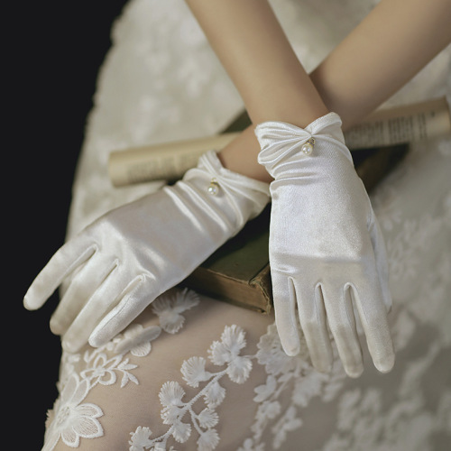 White gloves studio photo wedding dress satin bow gloves bridal gloves wedding gloves for women