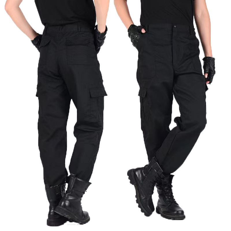 Traje de entrenamiento de primavera y otoño pantalones individuales pantalones de entrenamiento de malla a prueba de rasgaduras resistentes al desgaste pantalones de trabajo multibolsillos pantalones negros pantalones tácticos