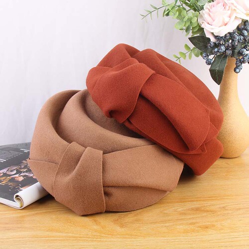 Hat women's new autumn and winter elegant bow woolen beret British retro fashion hat stewardess hat