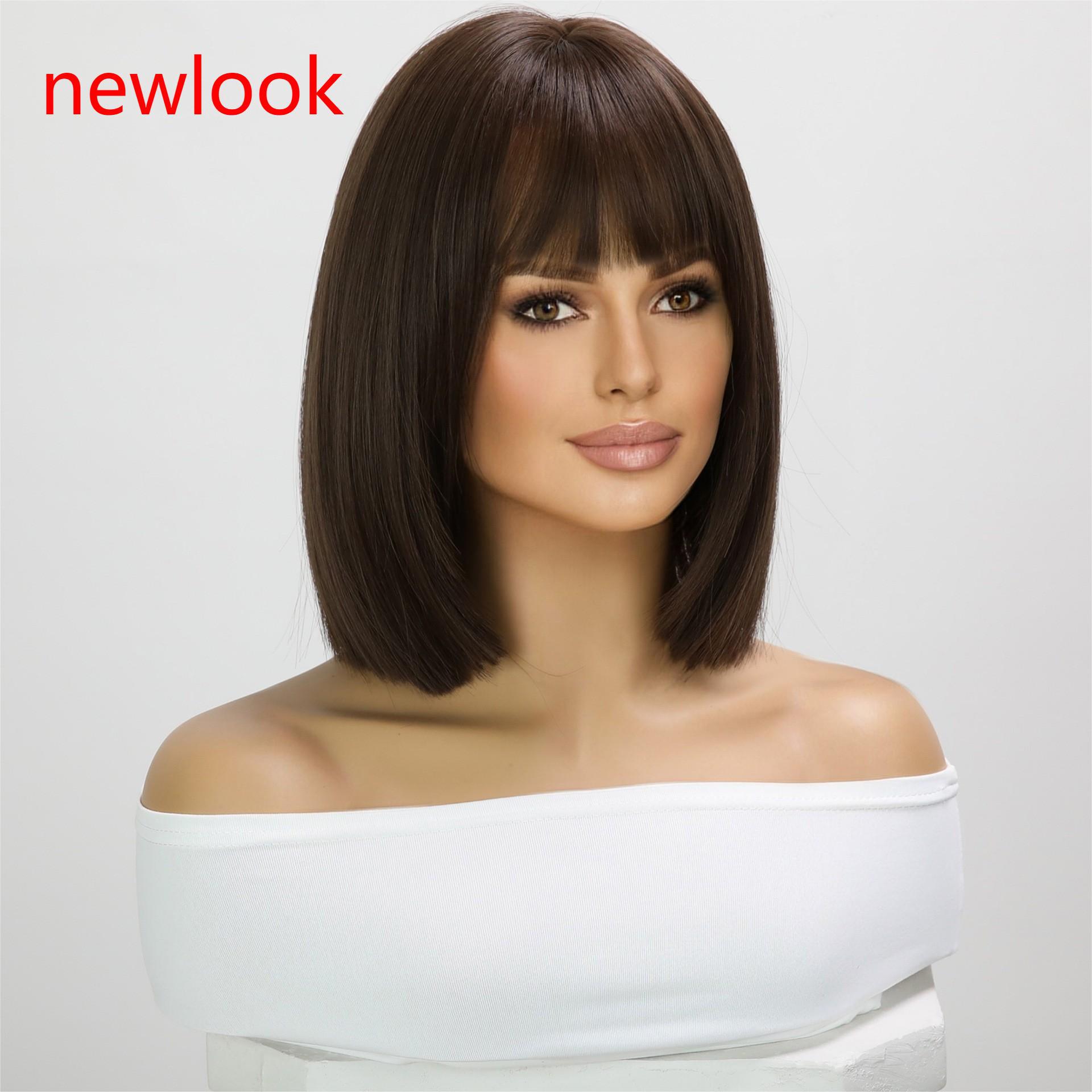 Comercio electrónico transfronterizo, estilos calientes europeos y estadounidenses, pelucas de moda, parcial, marrón oscuro 2023, nuevo cabello lacio, seda de alta temperatura, Liu Haibo