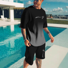 男士休闲运动套装，日常穿搭，健身服饰，印花设计，圆领，可机洗