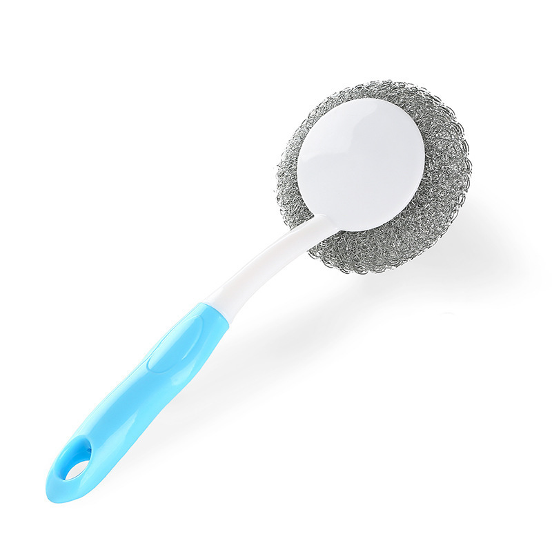 Lavar la olla, cepillo de olla, artefacto mágico de limpieza de alambre de acero, cepillo de lavado de platos, cocina doméstica, suministros con mango, cepillo de mango largo