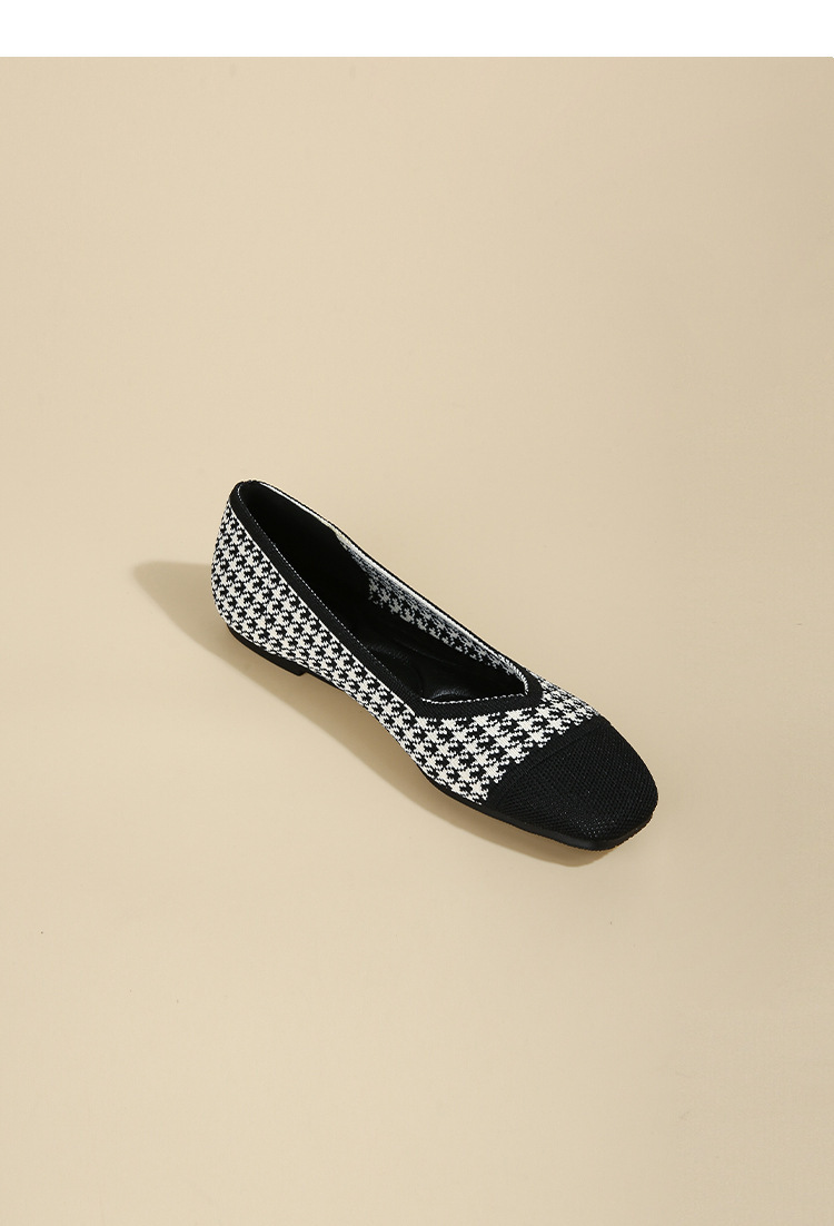 Queen's Flying Single Bean gewebte, große Damenschuhe mit flachem Boden und gestrickten Bootsschuhen mit quadratischer Zehenpartie und weicher Sohle_voghion.com