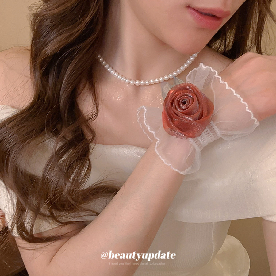 Pulsera de muñeca de flor de rosa de encaje de malla pulsera de temperamento exquisito y simple para mujer