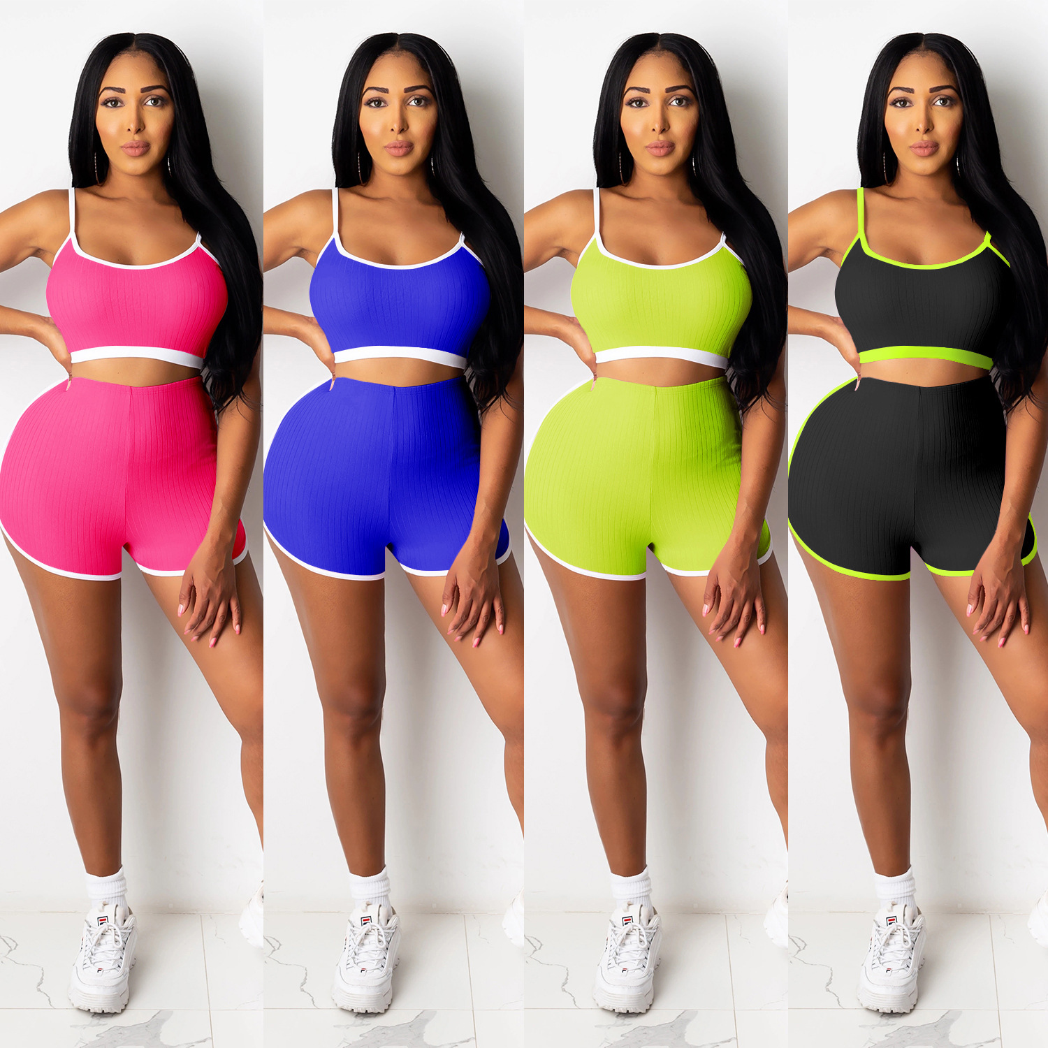 C3635 spot Aliexpress transfronterizo amazon moda europea y americana damas yoga chaleco corto de dos piezas conjunto