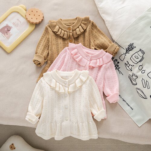New Autumn/Winter Korean-style Three-color Girls' Knit Sweater for Infants and Babies, Warm and Versatile Top Coat, Wholesale