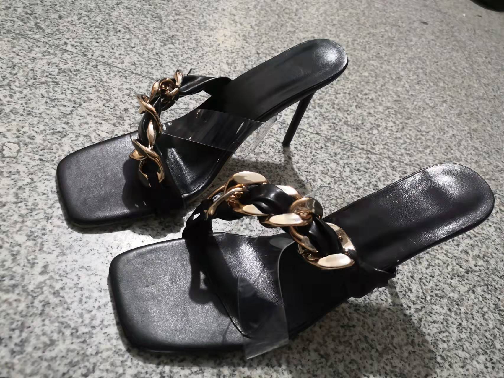 one word metal decor high heel slippers NSJJX120600