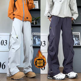 高街机能工装冲锋裤子男女秋季潮牌拉链设计感大码宽松直筒休闲裤