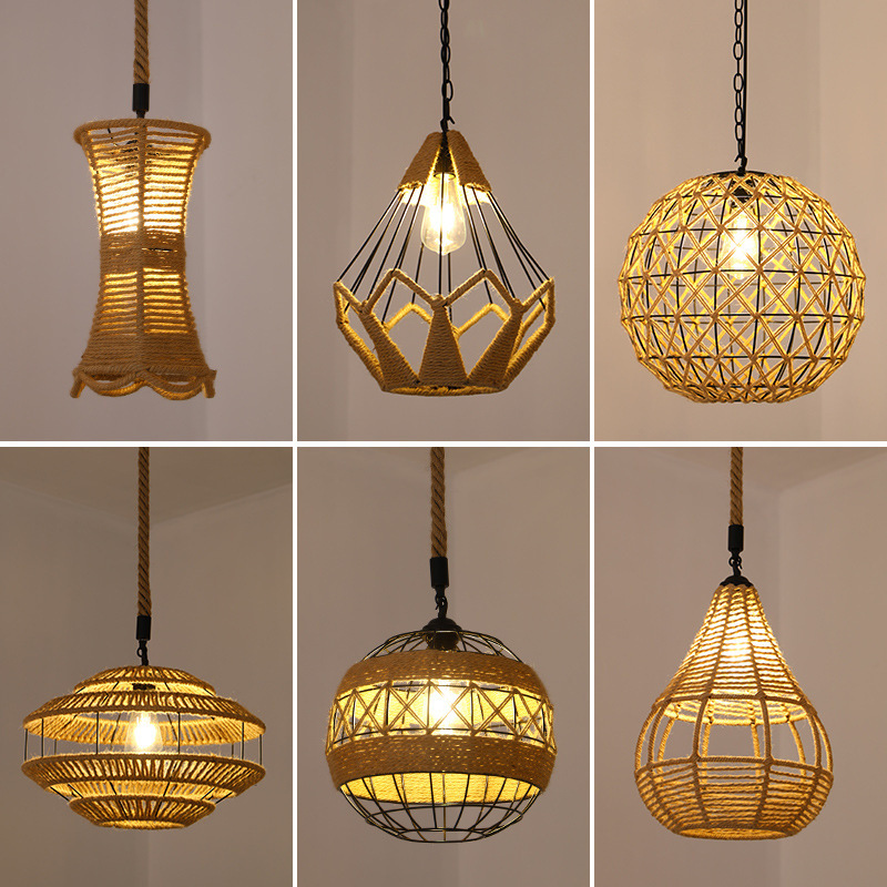 复古工业风麻绳灯绳編手工diy灯罩服装饭店创意个性乡村麻绳吊灯