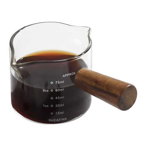 Espresso liquid extraction measuring cup with graduated glass ounce cup shot small milk cup wooden handle milk cylinder