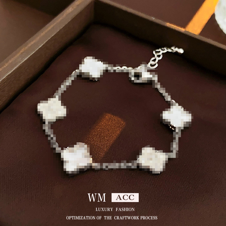 Pulsera de fritillaria de circonita de trébol de cuatro hojas de plata