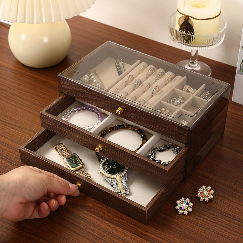 Caja de joyería multicapa de gran capacidad pulsera de alta calidad pendientes de gran capacidad caja de almacenamiento de joyería retro a prueba de polvo image 6