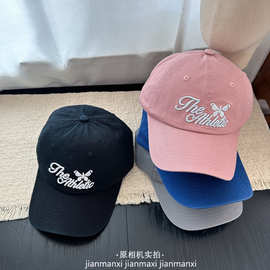 温柔风蝴蝶字母刺绣棒球帽软顶大头围显瘦透气不压脸日常遮阳鸭舌
