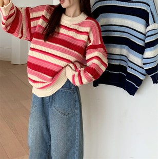 2025 new style strips that can't resist the patterned twist sweater for women in spring and autumn loose wear ins lazy style top for women