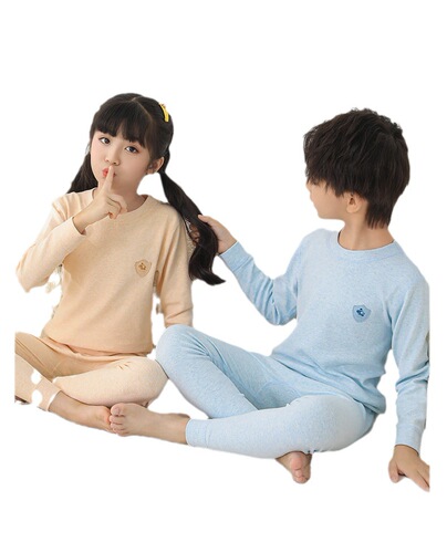 Autumn and Winter Children's Soft Cotton Colorful Underwear Set for Boys and Girls, Boneless Autumn Top and Bottom Pajamas, Pure Cotton Warm Home Clothing