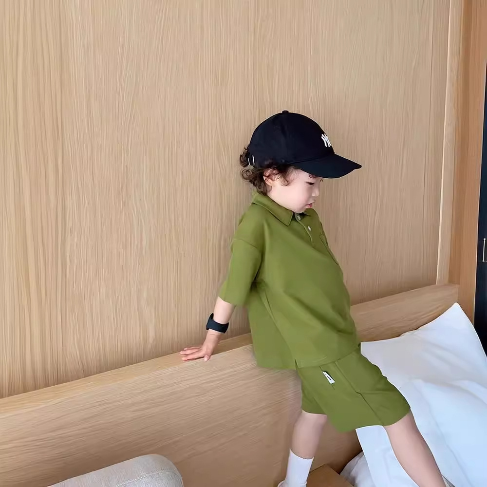 子供POLO襟セット洋気男児中大童レジャー2点セット夏のゆるいスポーツセット