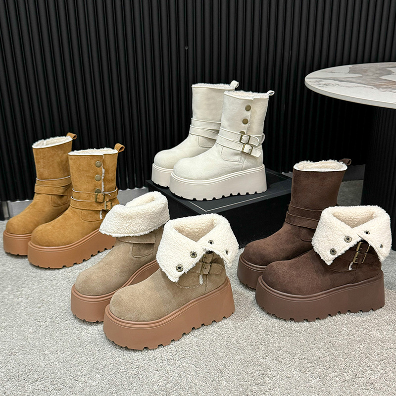Slim Women's Martin Boots 2025 Autumn New European Version Round Head Stitched Heel Lift Fashion Boots Slimming