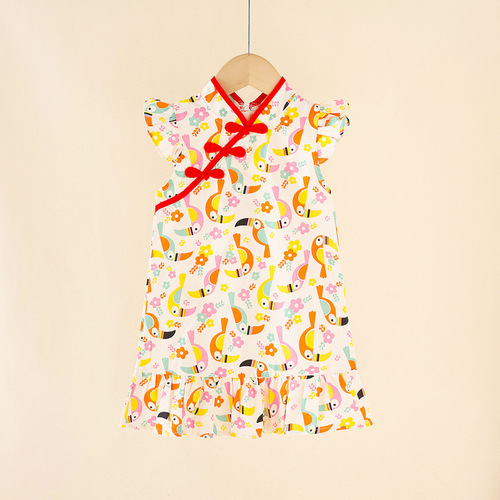 Girls' cheongsam dress 2024 summer new improved version ethnic style summer style cheongsam dress princess