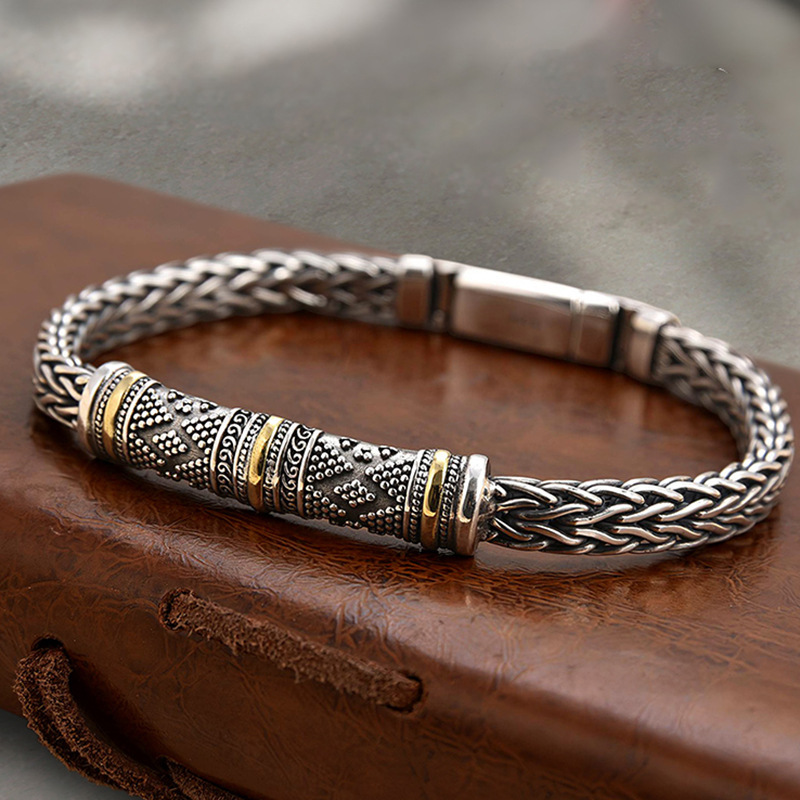 2024 new vintage old hand woven keel men's bracelet vintage creative personality high sense couple gift