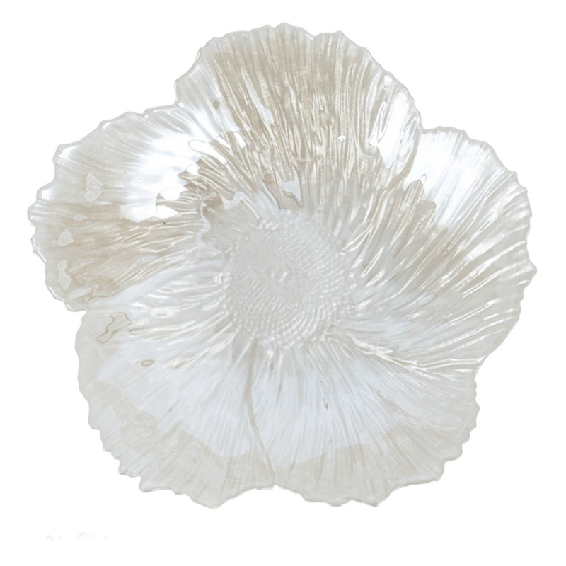 Скандинавский современный стеклянный поднос для фруктов в форме цветка Поднос для фруктов с перламутровой закуской Простая закуска Поднос для послеобеденного чая для дома