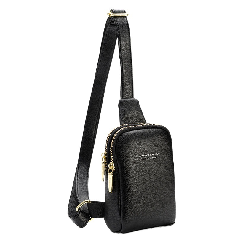 Transfronterizo 2023 nuevo bolso de pecho de mujer de PU con textura bolsa de mensajero de hombro simple correa de hombro ancha bolsa de motocicleta casual para mujer