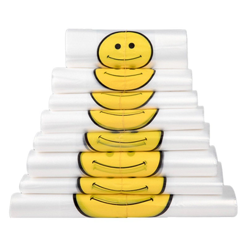 Bolsa de embalaje de plástico con cara sonriente gruesa, bolsa desechable de embalaje de calidad alimentaria, bolsa de conveniencia, bolso de compras para supermercado, chaleco