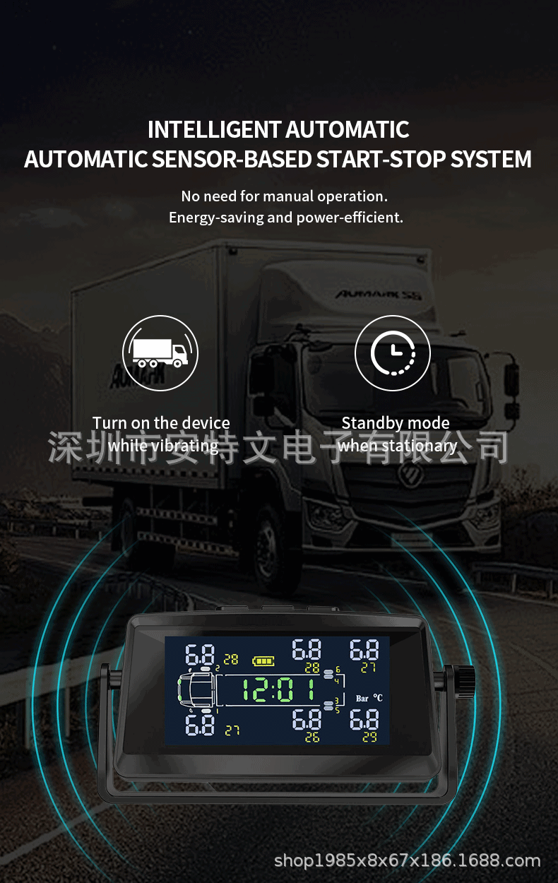 6-Wheel Truck, Light Truck, Heavy Truck, Rv Wireless Tire Pressure Monitor, Solar Tire Pressure and Temperature Display Tpms